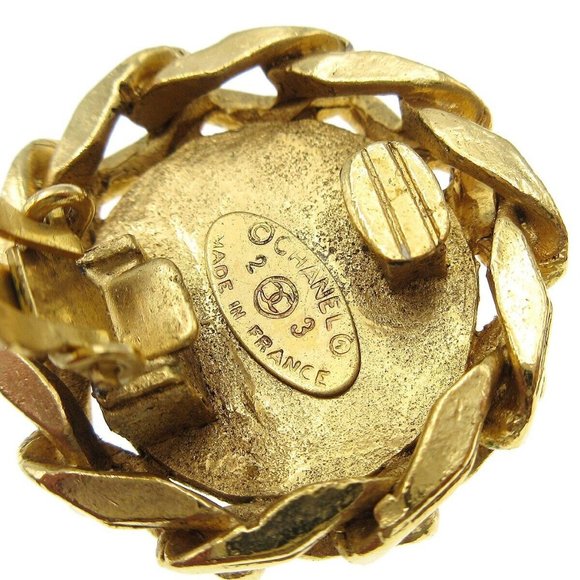 Chanel CC Logos Button Motif Rhinestone Earrings Clip-On 23 Gold - Picture 2 of 4